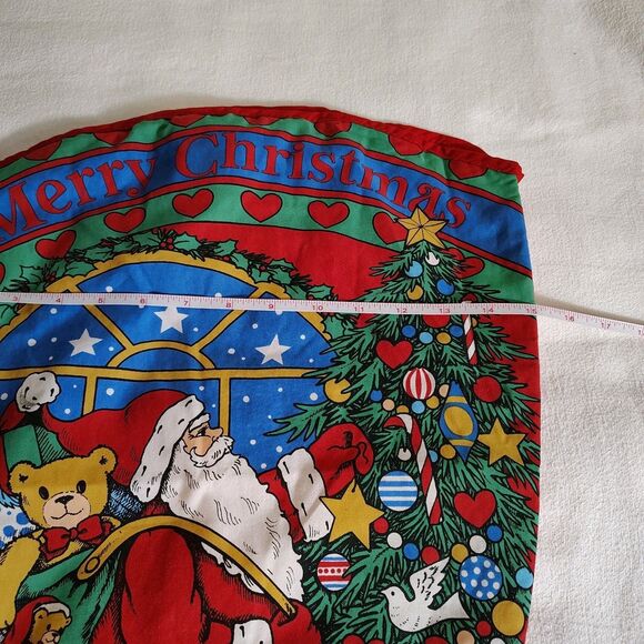 Vtg Pair Handmade Large Christmas Stockings Santa Teddy Bear & Toy Print  Retro - Picture 5 of 8